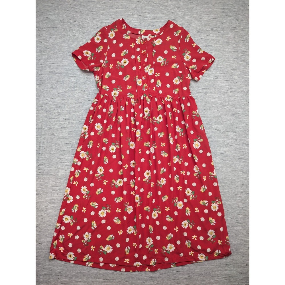 Blair Midi Dress Womens Medium‎ Red Floral Button Front Ditsy Print Cottagecore